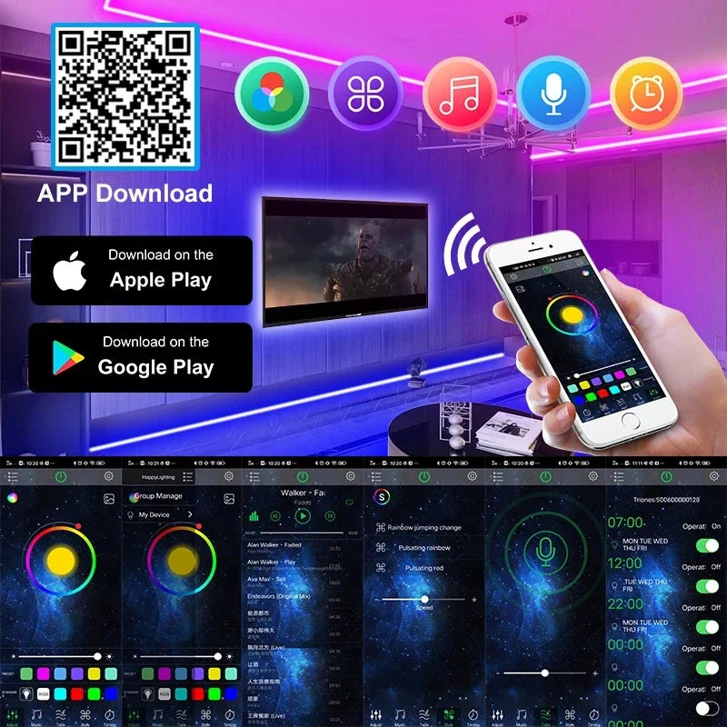 RGB LED Strip Lights – USB Remote & Bluetooth APP Control for TV