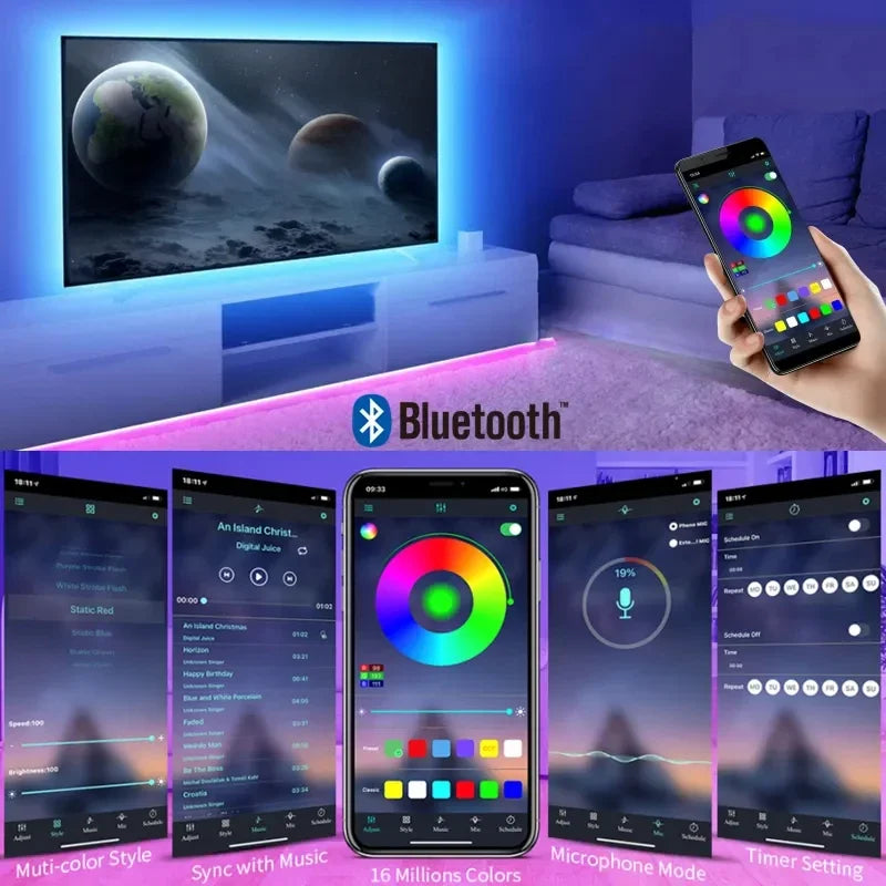 RGB LED Strip Lights – USB Remote & Bluetooth APP Control for TV