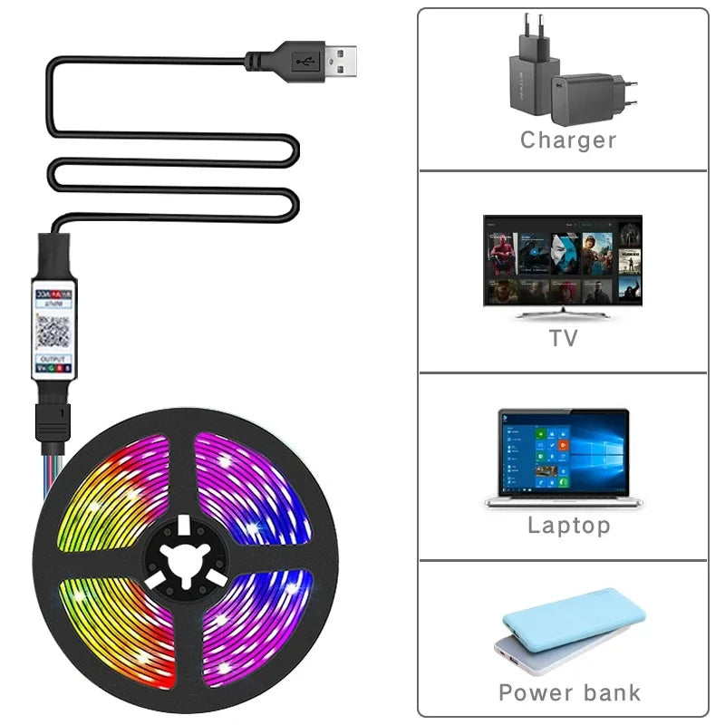 RGB LED Strip Lights – USB Remote & Bluetooth APP Control for TV